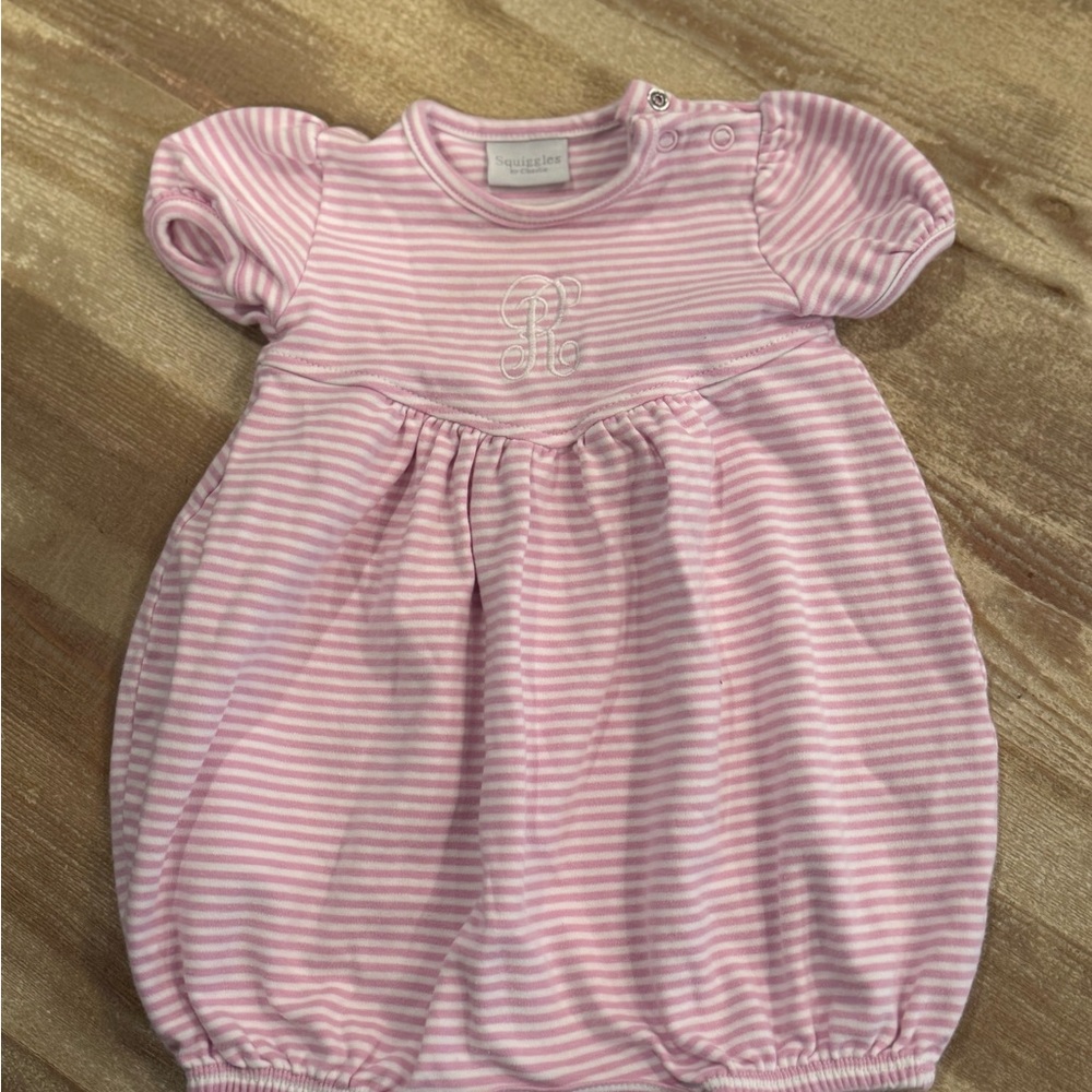 Pink Candy-Stripe Bodysuit with Puff Sleeves